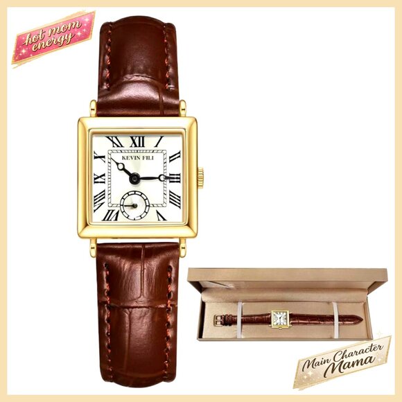 Vintage Square Leather Strap Quartz Watch, 30M Water Resistant, Adjustable main image 4